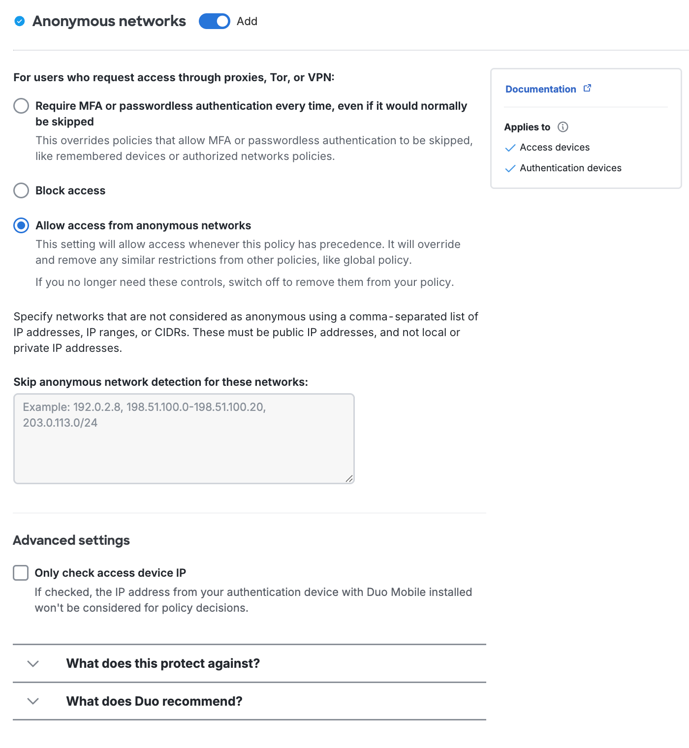 Anonymous Networks Settings