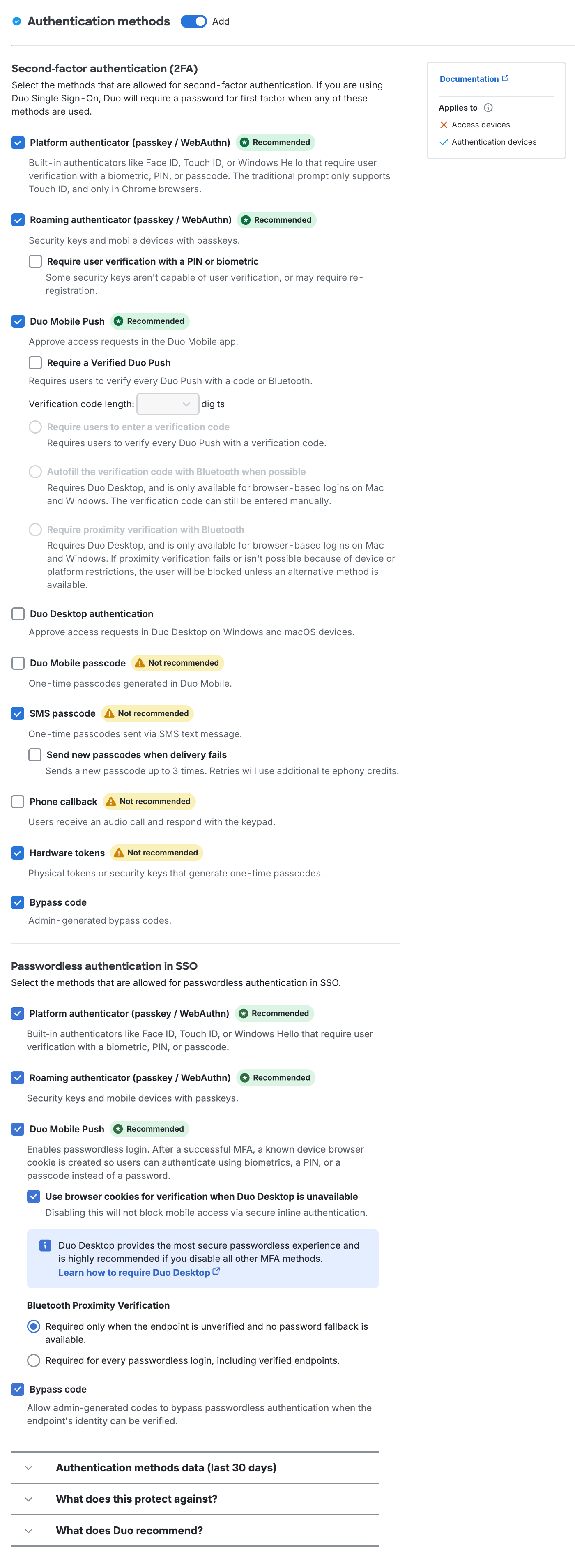 Authentication Methods Settings