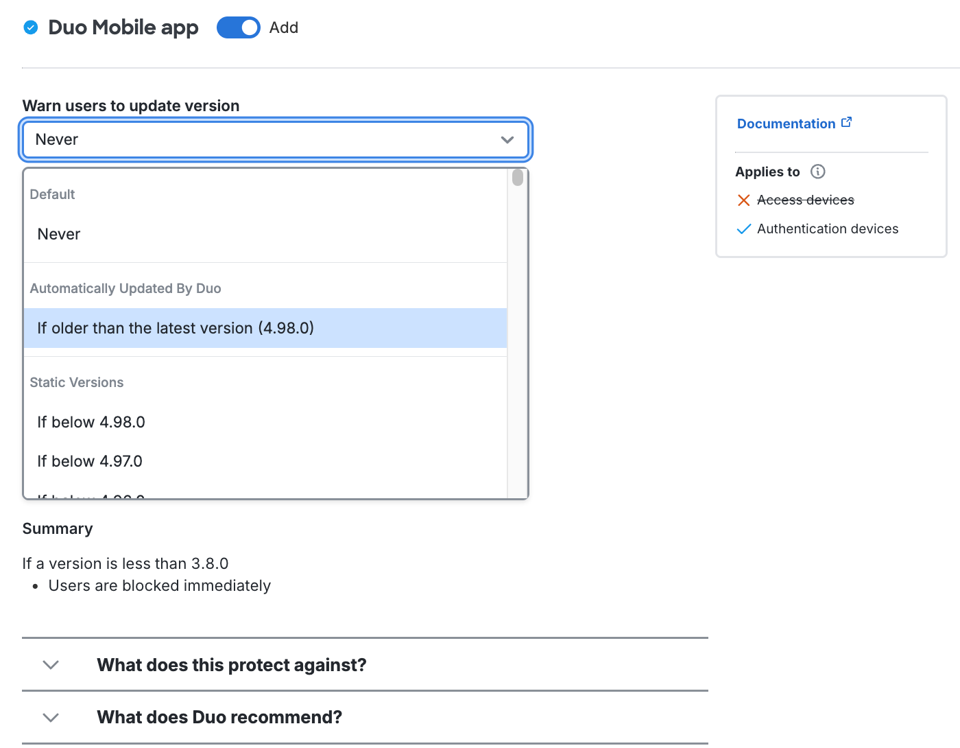 Select Duo Mobile Version