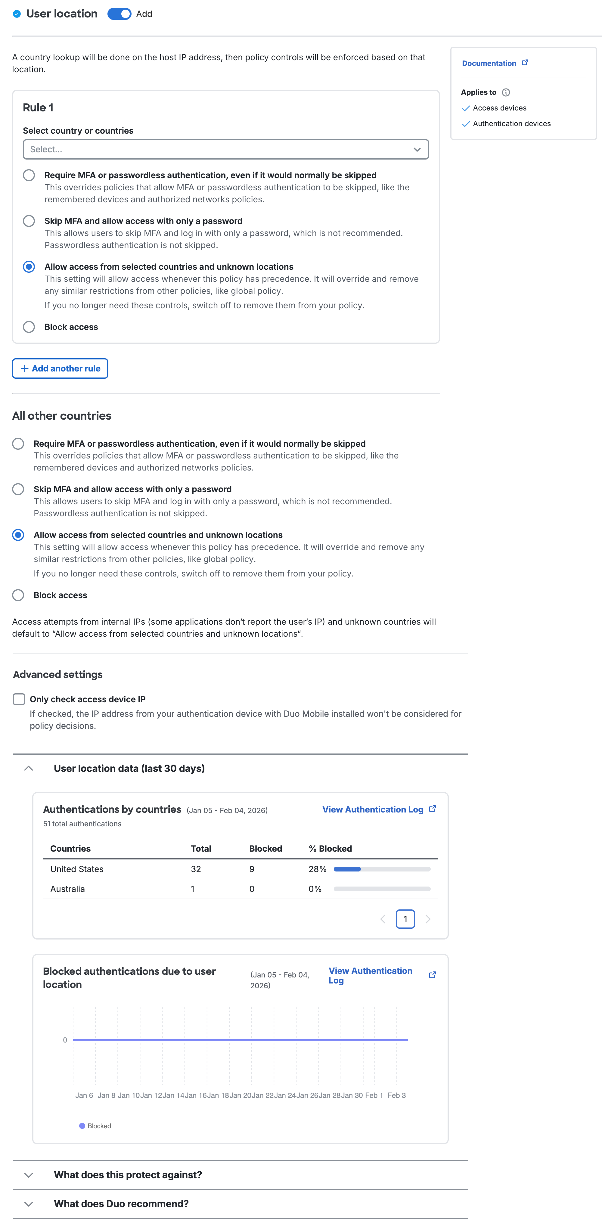User Location Settings with Passwordless Activated