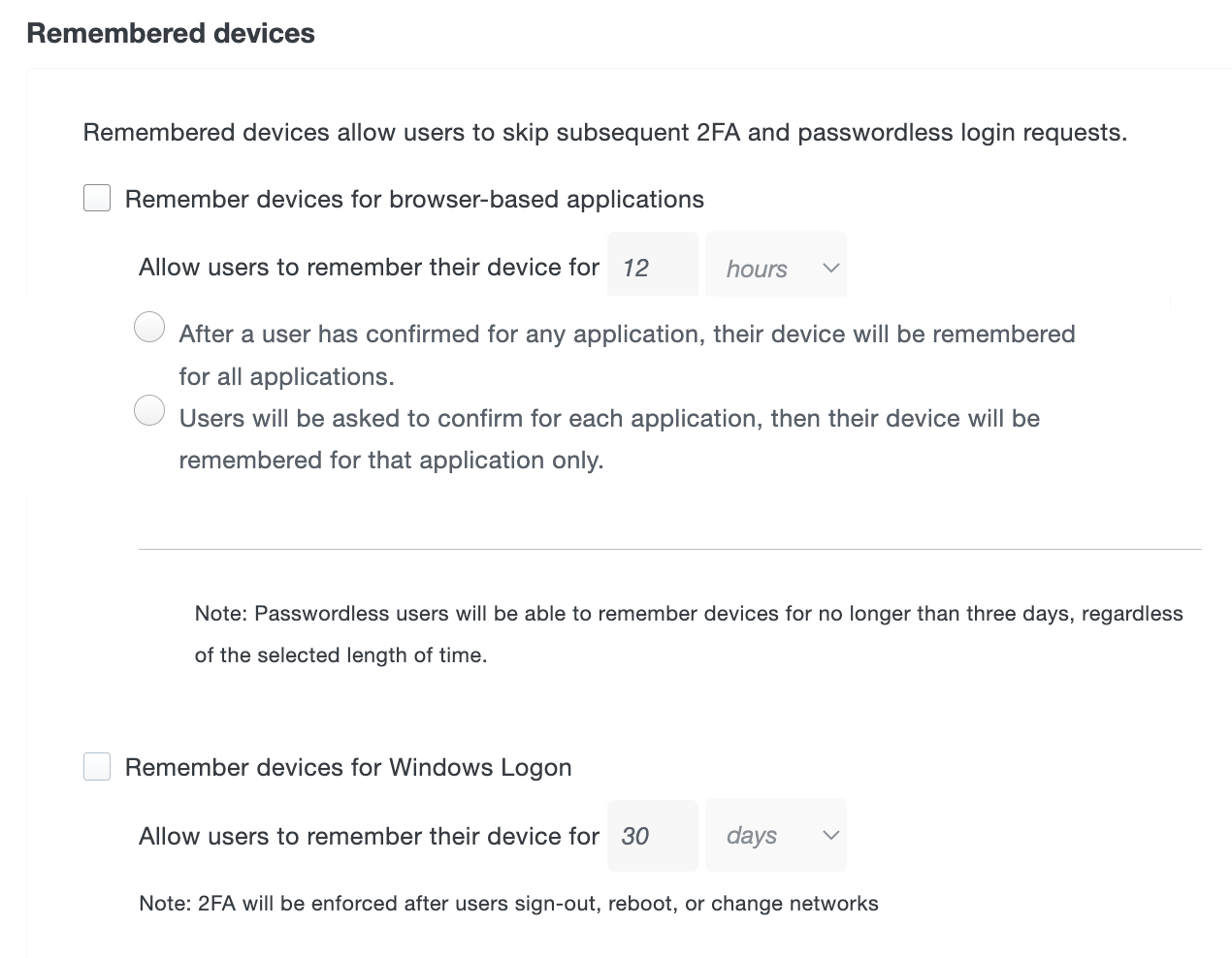 Duo Essentials Plan Remembered Devices Settings