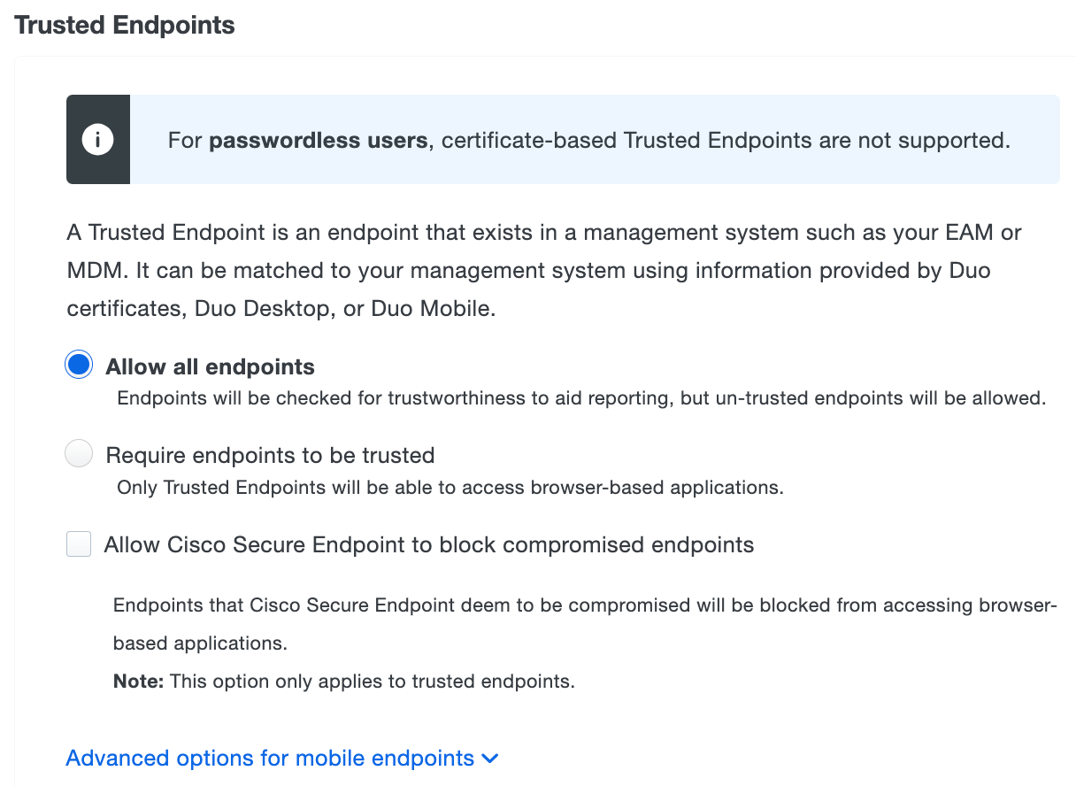 Trusted Endpoints Settings with Passwordless