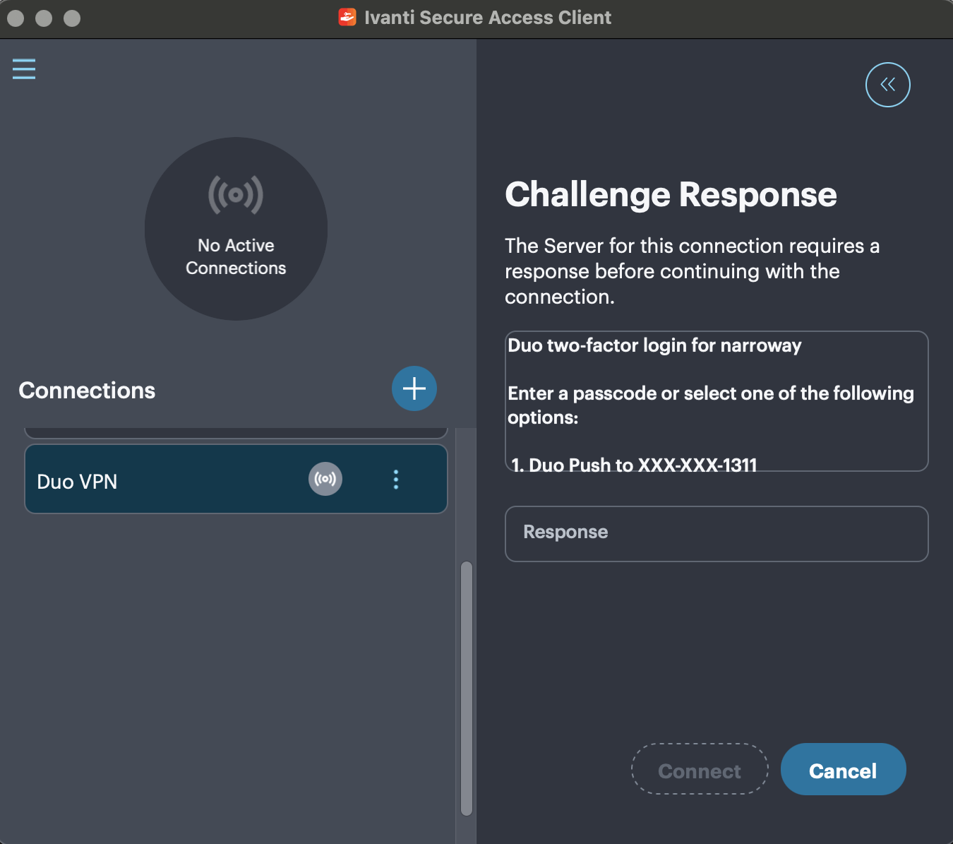 Ivanti Secure Access Client with Duo RADIUS Challenge