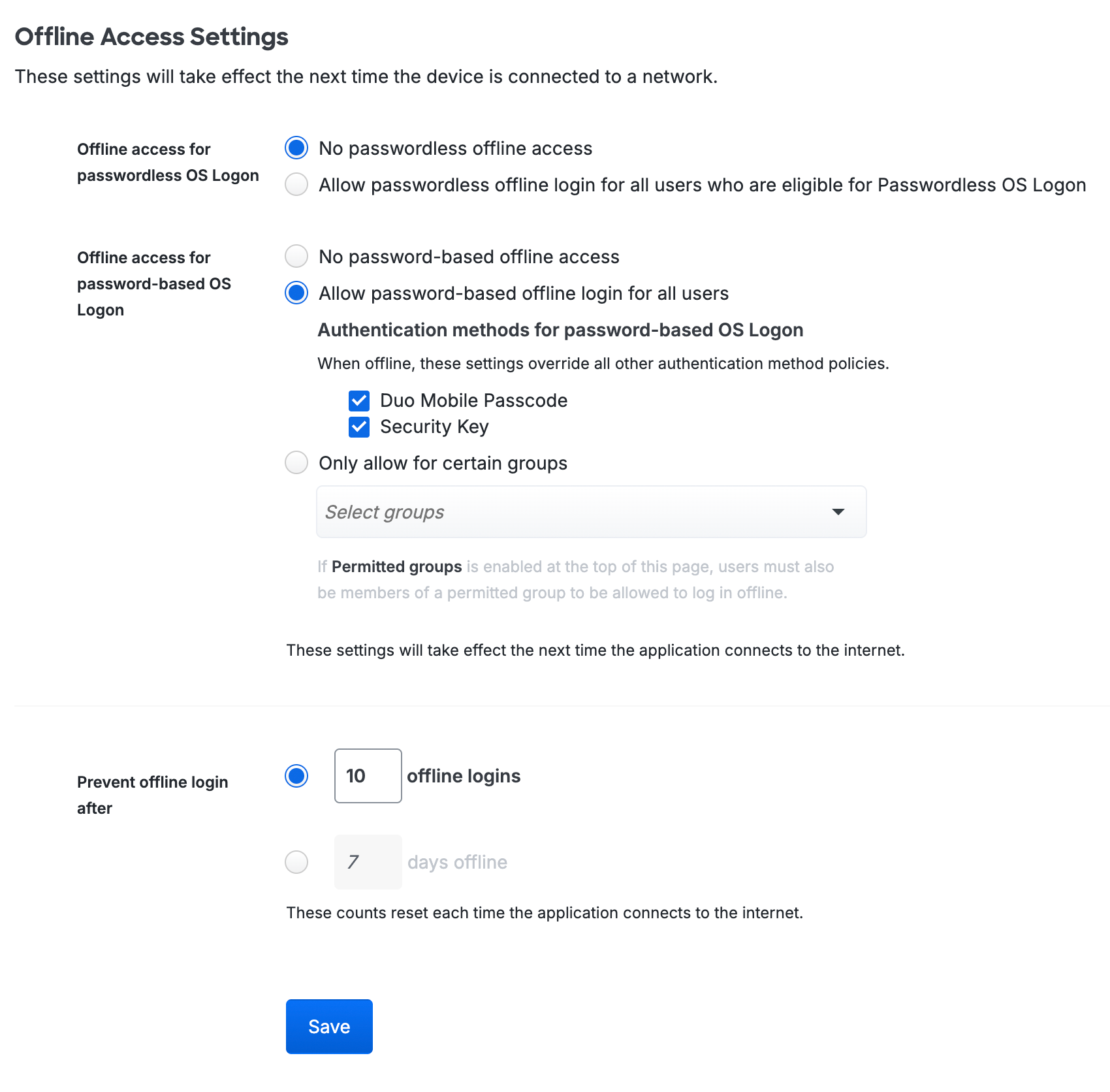 Offline Access for Password-Based OS Logon Settings