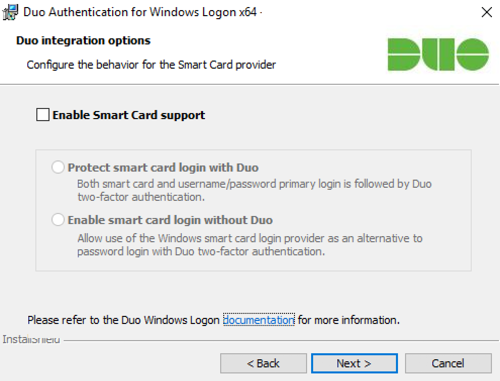 Duo Application Smart Card Options