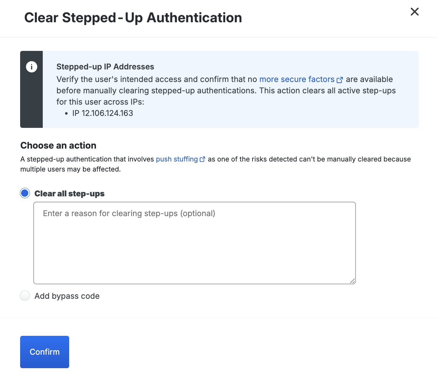 Clear Stepped-Up Authentication Dialog