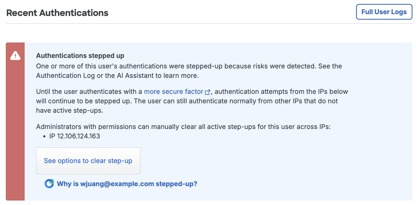 Clear Step-Up from User Details