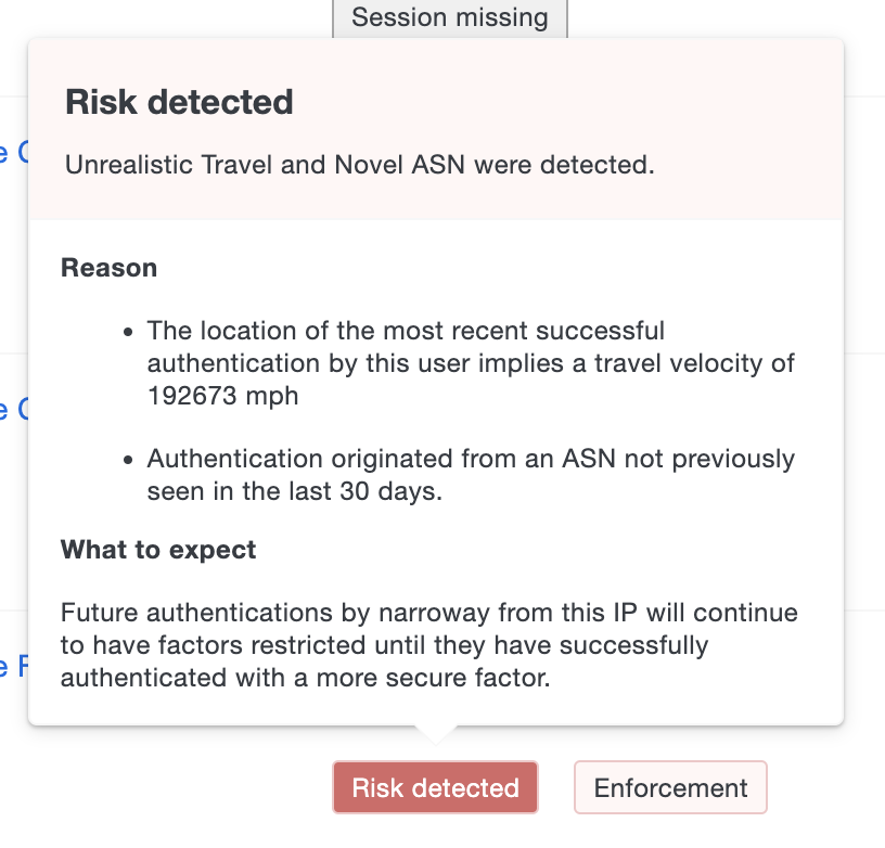 Duo Risk-Based Authentication Risk Assessment Tooltip example