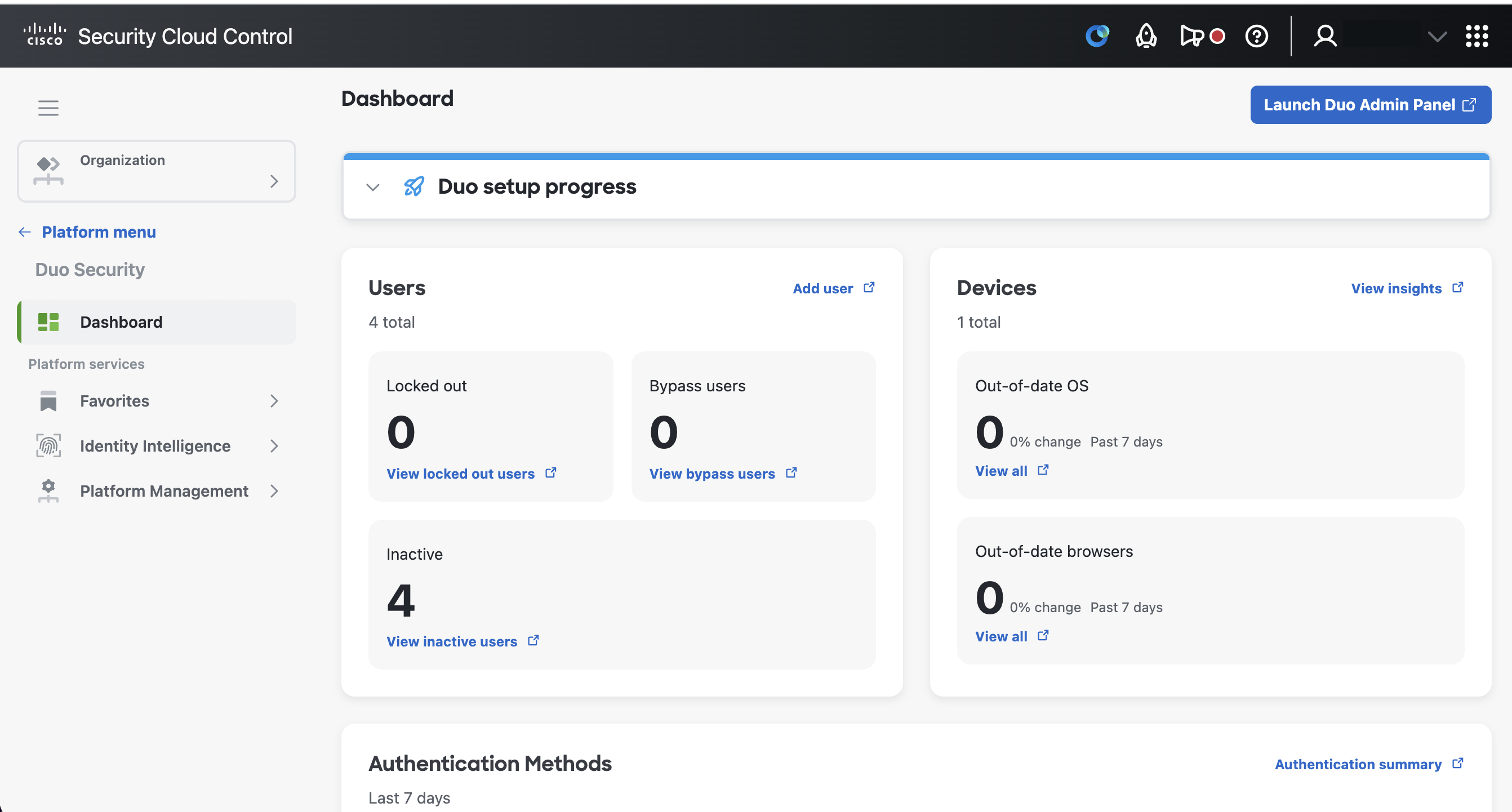 Duo Dashboard in Cisco Security Cloud