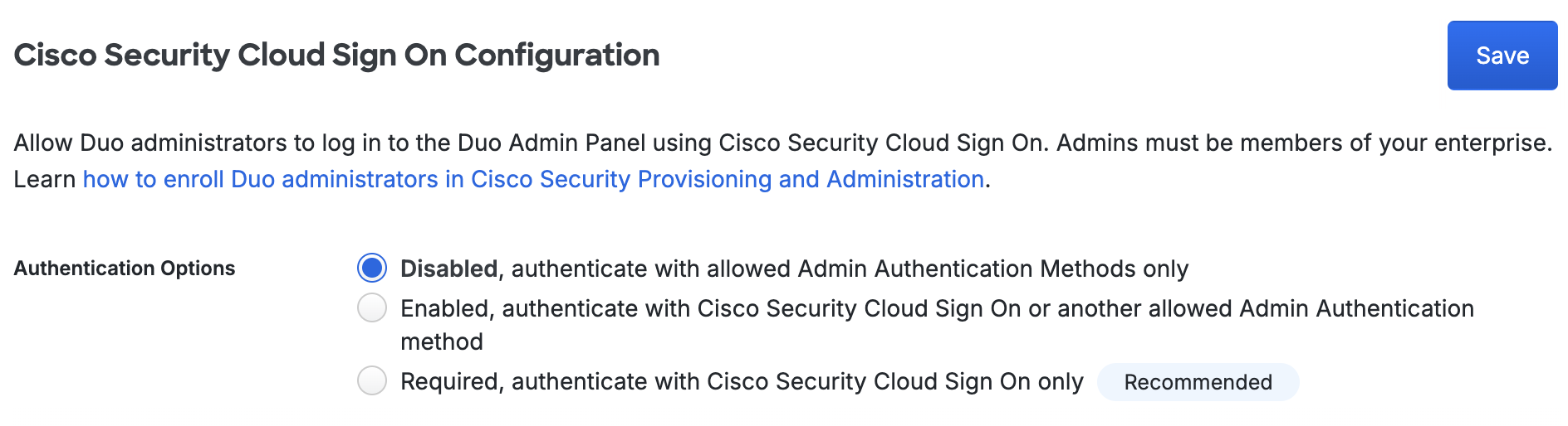 Cisco Security Cloud Sign On Admin Login Setting