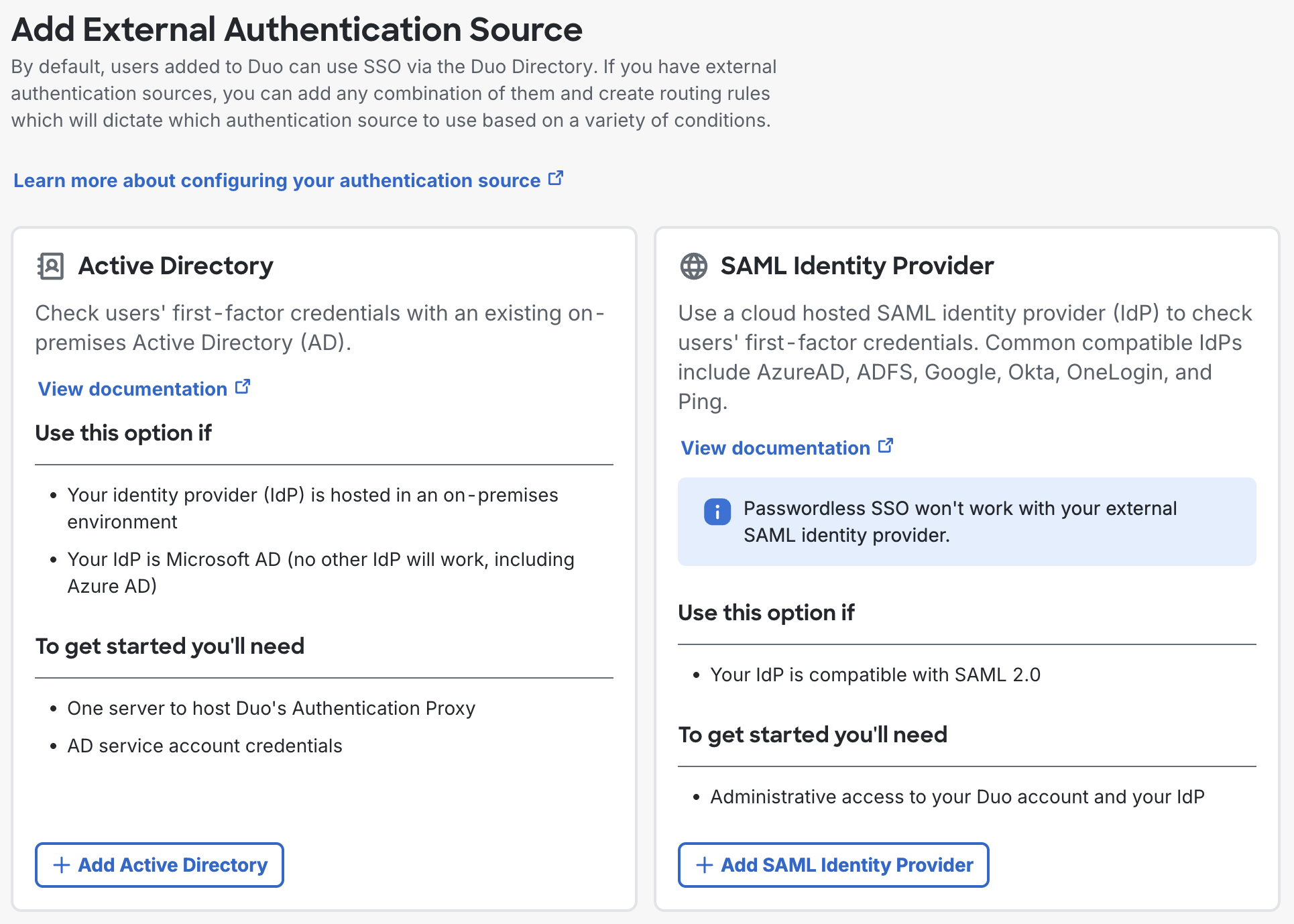 Choose an External Authentication Source