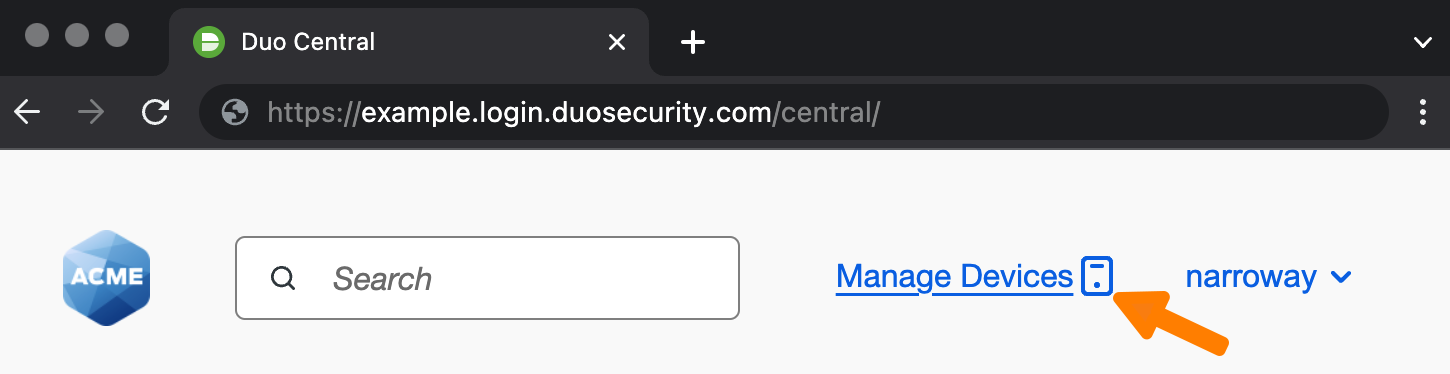 Duo Central Manage Devices Link