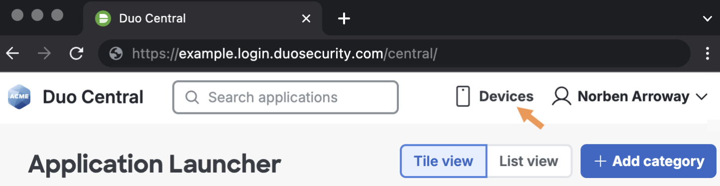 Duo Central Manage Devices Link