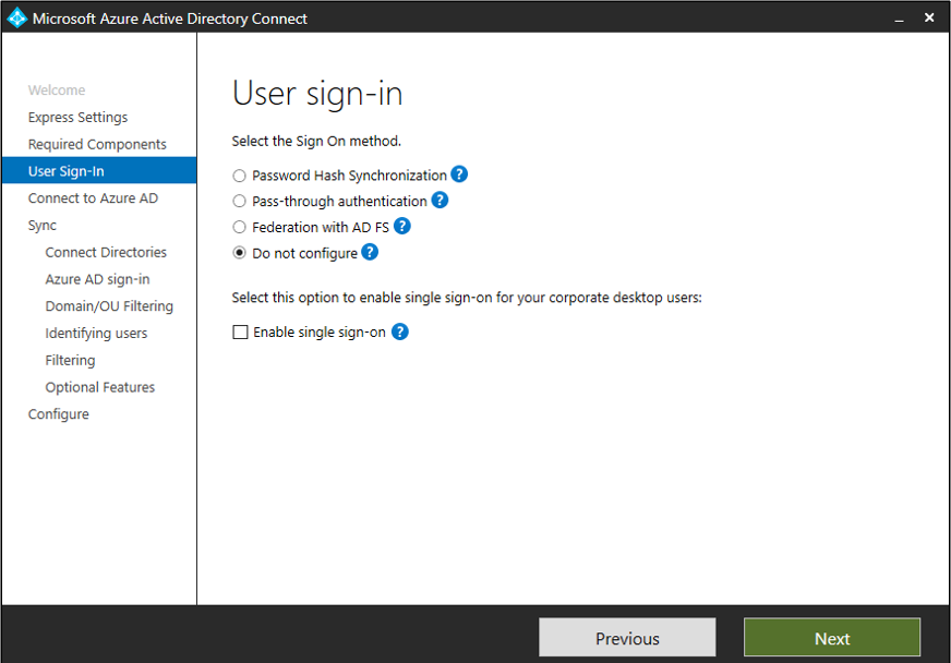 Microsoft Azure Active Directory Connect User sign in page
