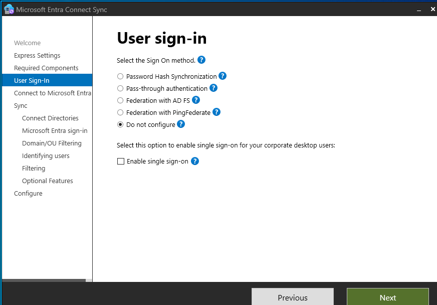 Microsoft Entra Connect User sign in page