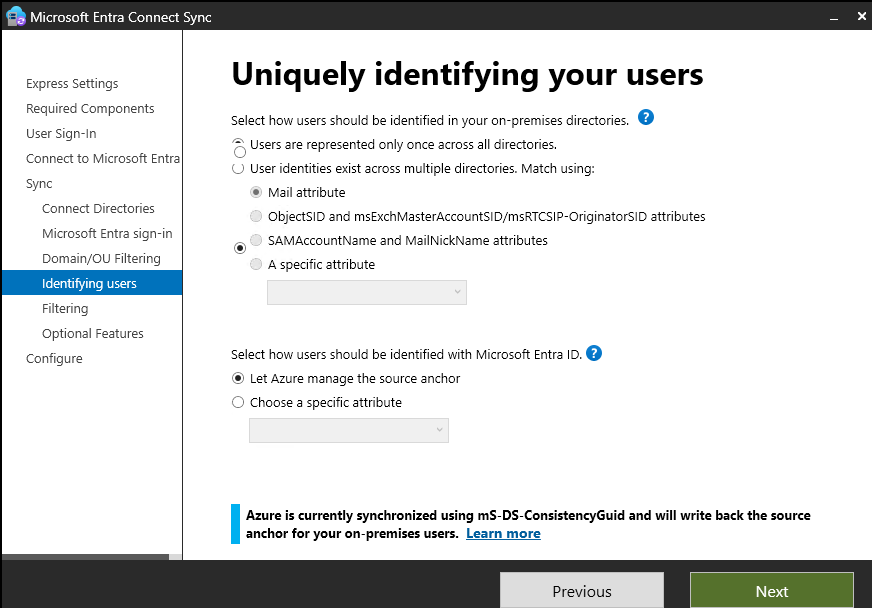 Microsoft Entra Connect Cource Anchor Selection