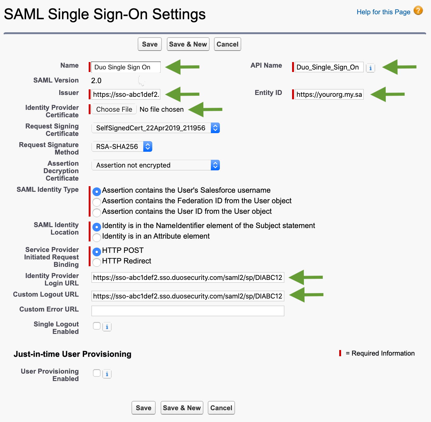 Salesforce Single Sign-On Setting Edit