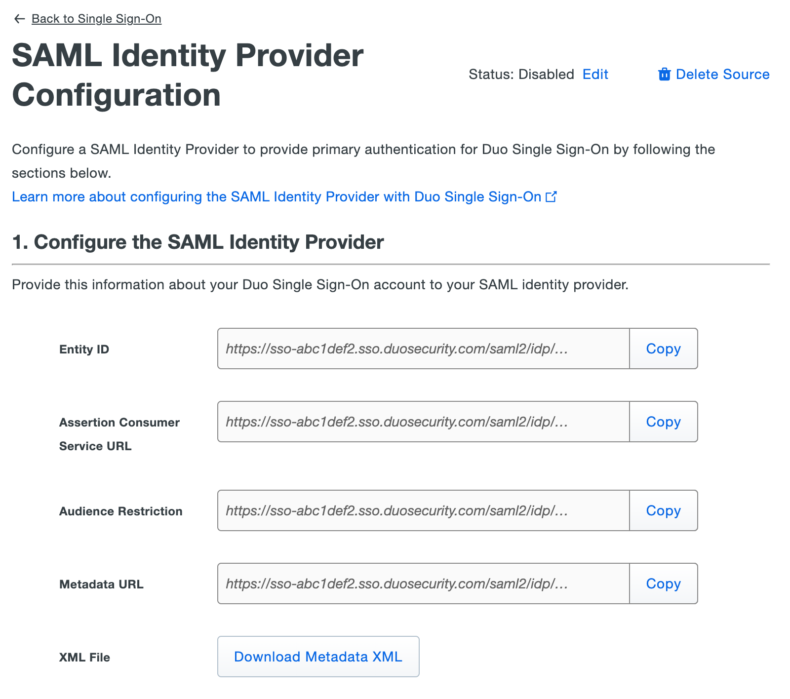 SAML Identity Provider Metadata