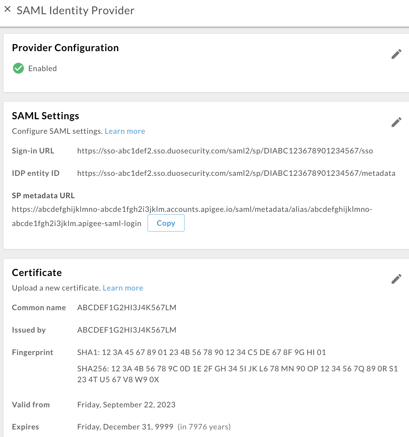 Apigee X SAML Identity Provider Configuration
