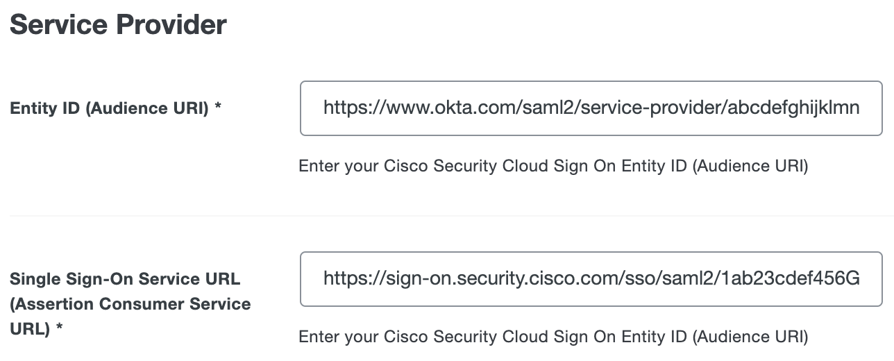 Duo Cisco Security Cloud Sign On Service Provider URLs