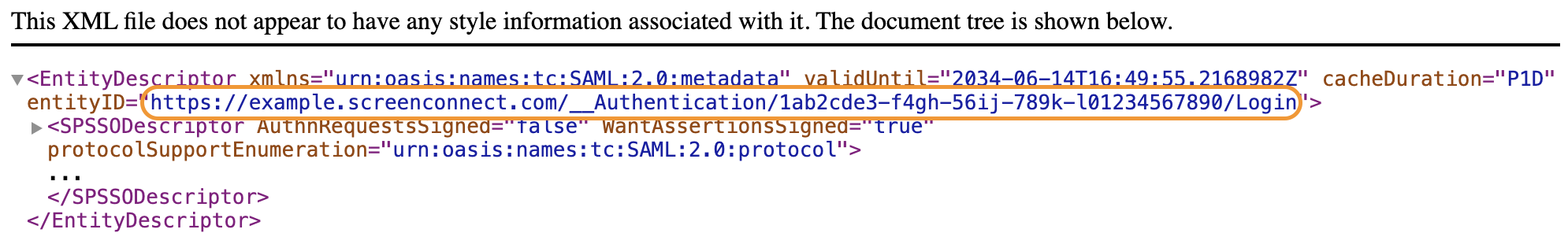 ConnectWise ScreenConnect XML Metadata File Entity ID