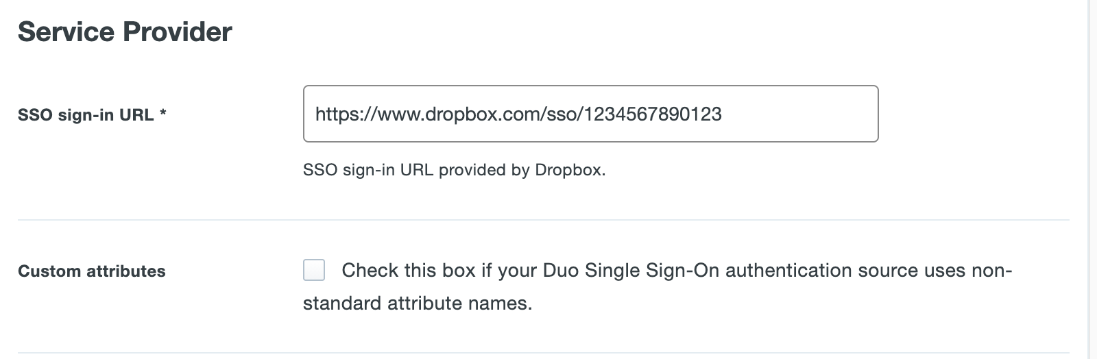 Duo Dropbox Application Settings