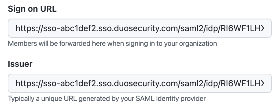 Duo SSO Information in GitHub Enterprise