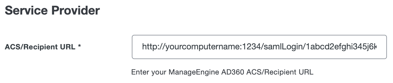 Duo ManageEngine AD360 ACS/Recipient URL