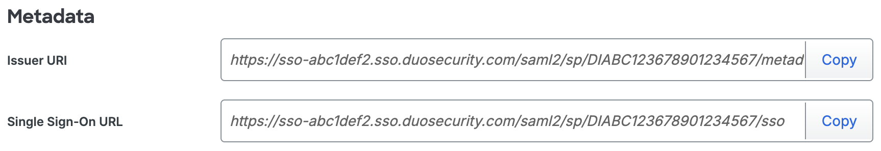Duo MongoDB Atlas UI Access Metadata Fields
