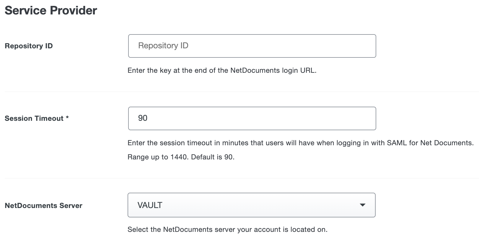 Duo NetDocuments Server drop-down Menu