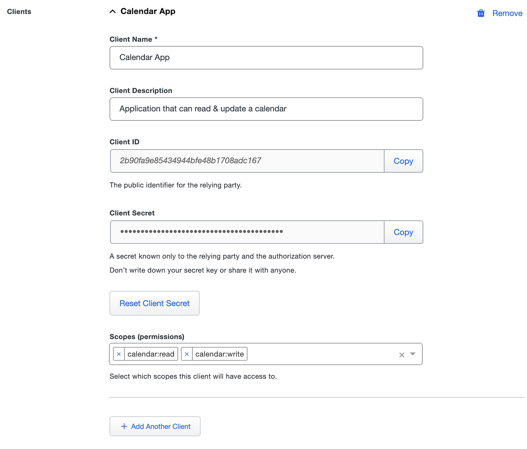 Configure grant type and redirect urls