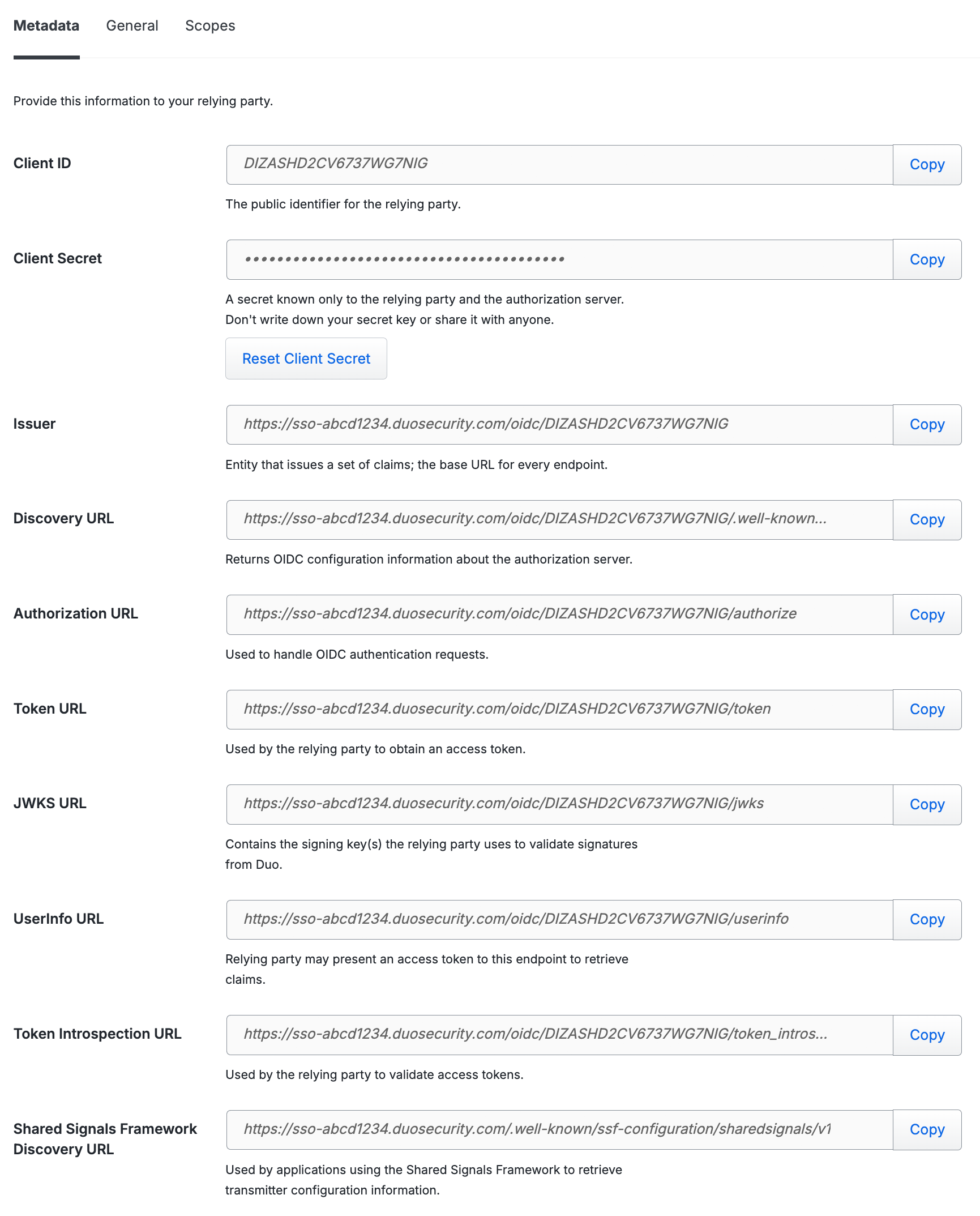 Metadata for configuring generic OIDC relying parties
