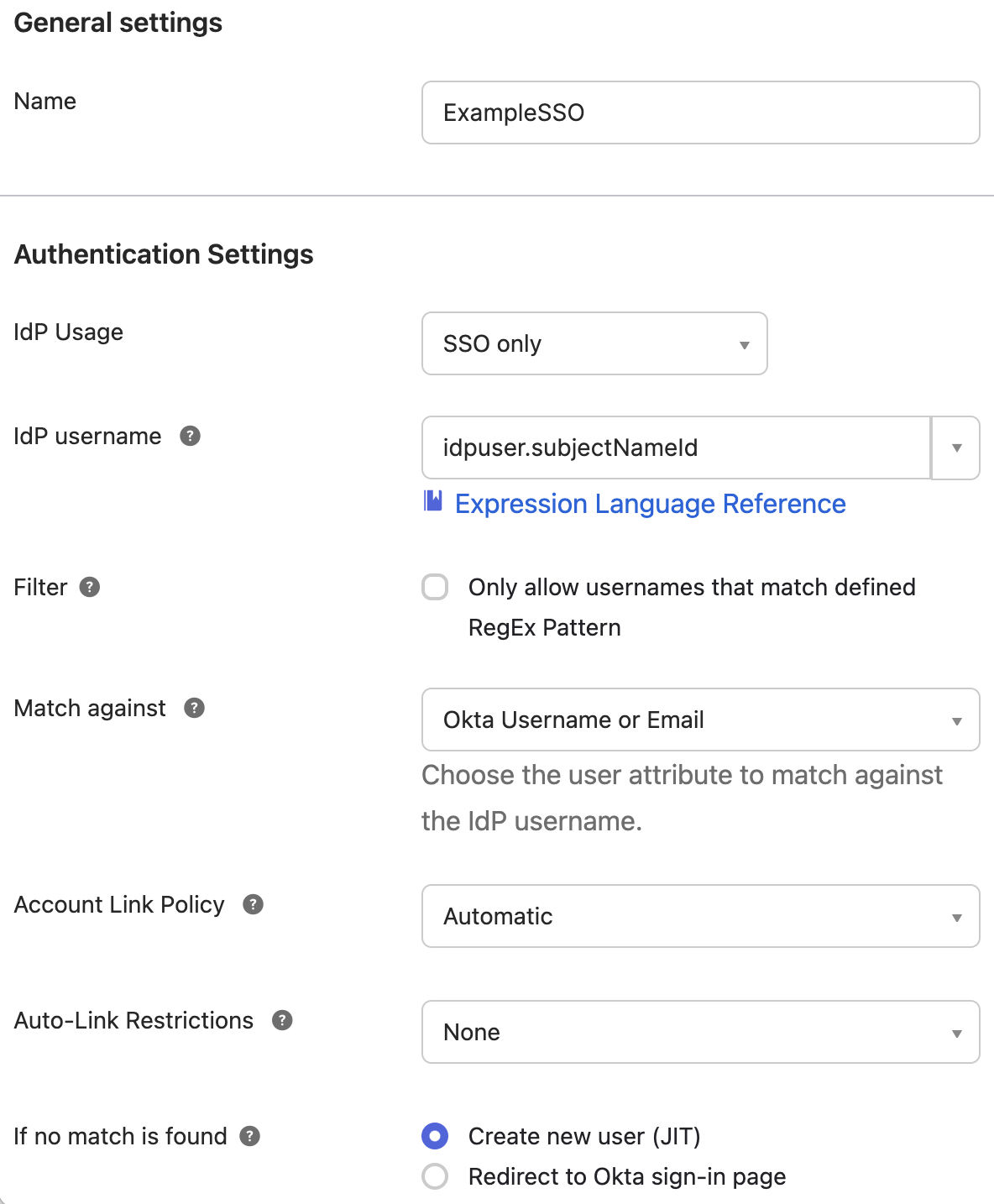 Okta General and Authentication Settings