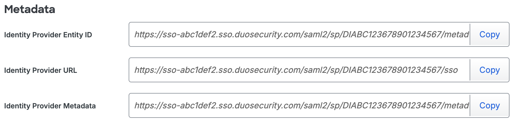 Duo OneSpan Sign Metadata URLs