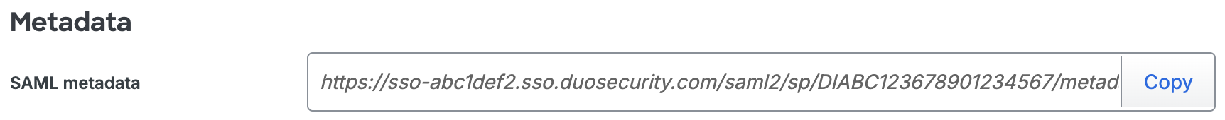 Duo Planview Admin SAML Metadata URL
