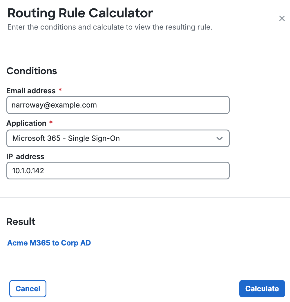 Duo SSO Routing Rules Calculator Result