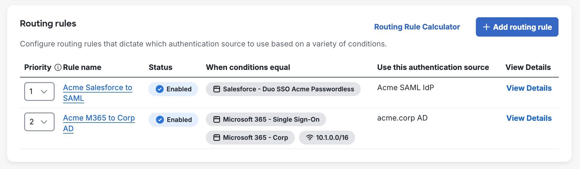 Duo SSO Multiple Routing Rules with Priority