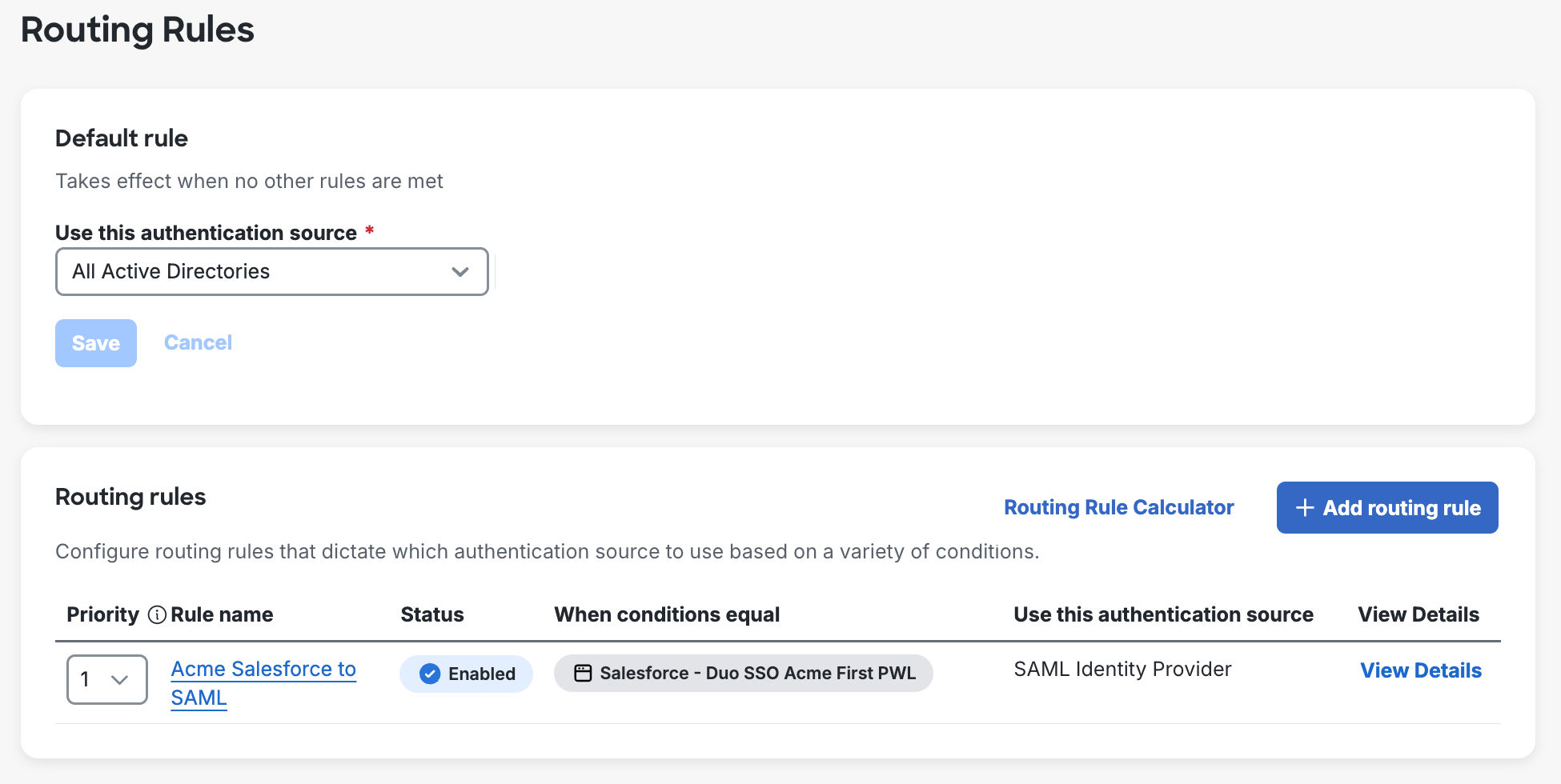 Duo SSO Routing Rules List