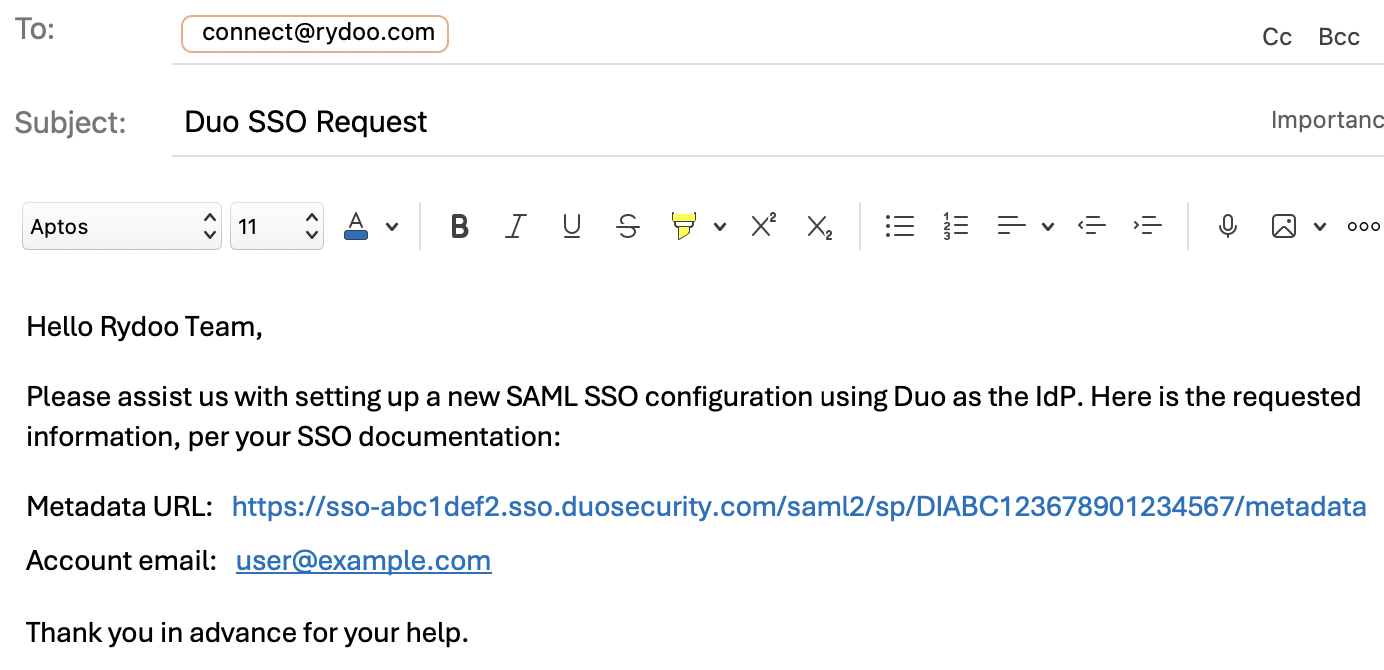Rydoo Example Email