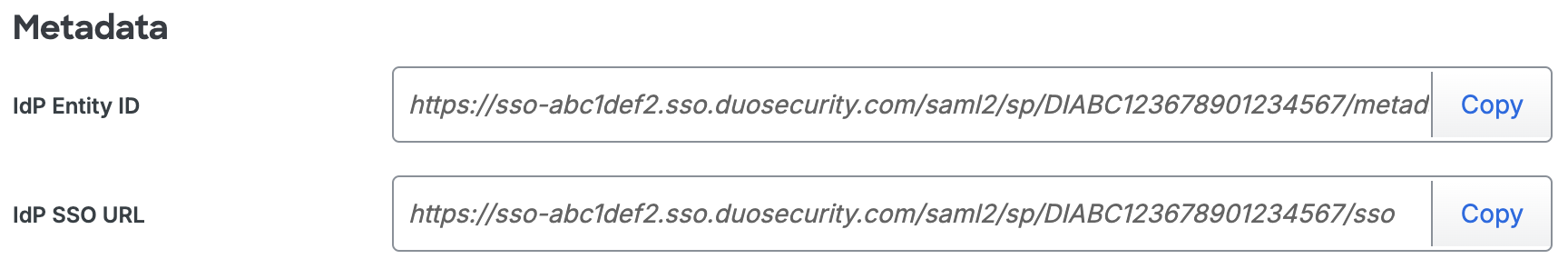 Duo ScienceLogic SL1 Metadata URLs