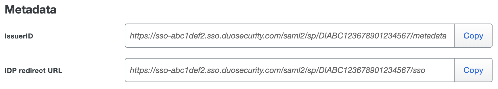 Duo SentinelOne Metadata URLs