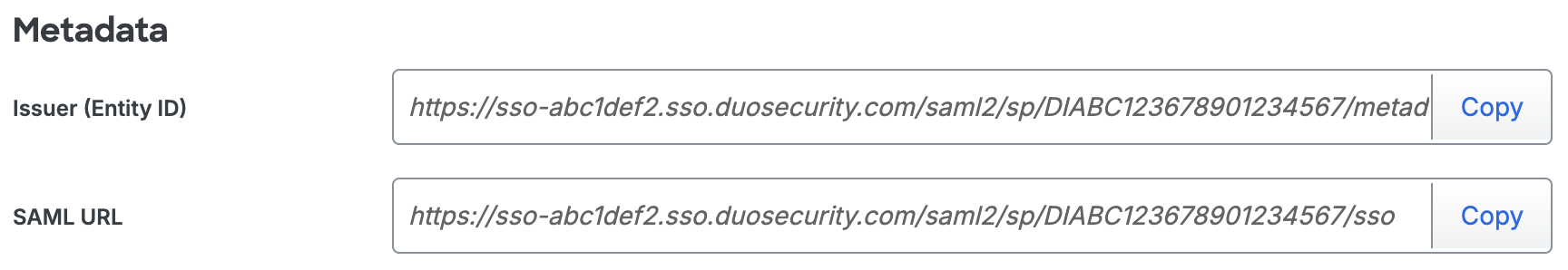 Duo SolarWinds Application Management Metadata URLs