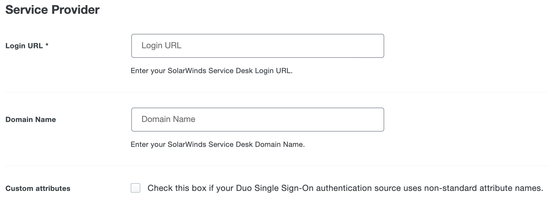 Duo SolarWinds Service Desk Custom Attributes Checkbox