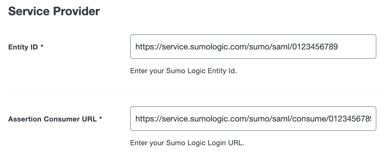 Sumo Logic ACS URL and Entity ID URL
