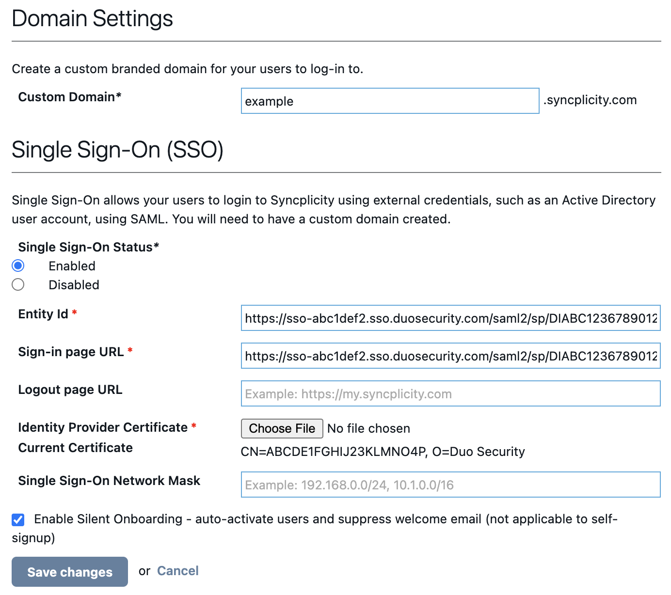 Syncplicity Domain and SSO Configuration