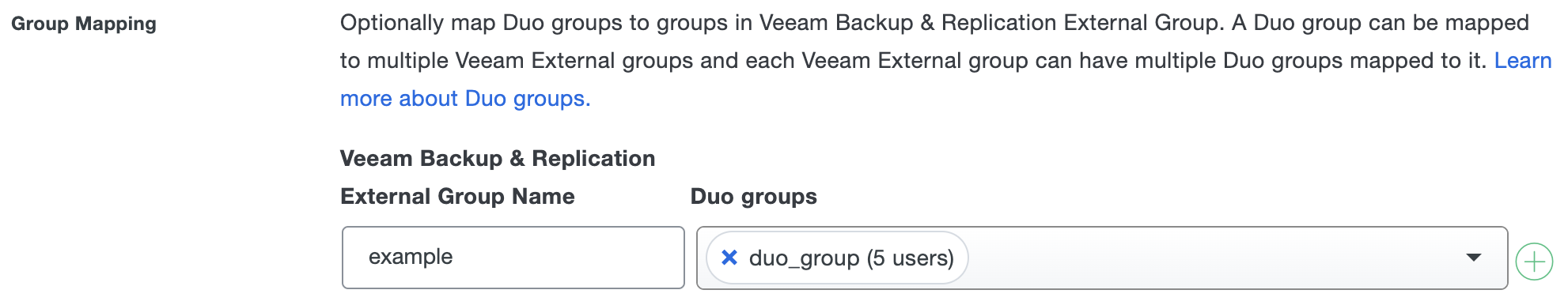 Duo Veeam Backup & Replication Group Mapping Fields