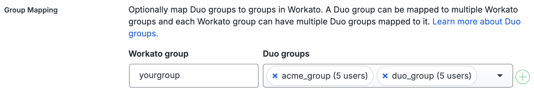Duo Workato Group Mapping Fields