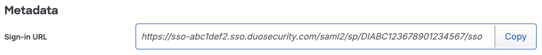 Duo Zoho WorkDrive Metadata Sign-In URL