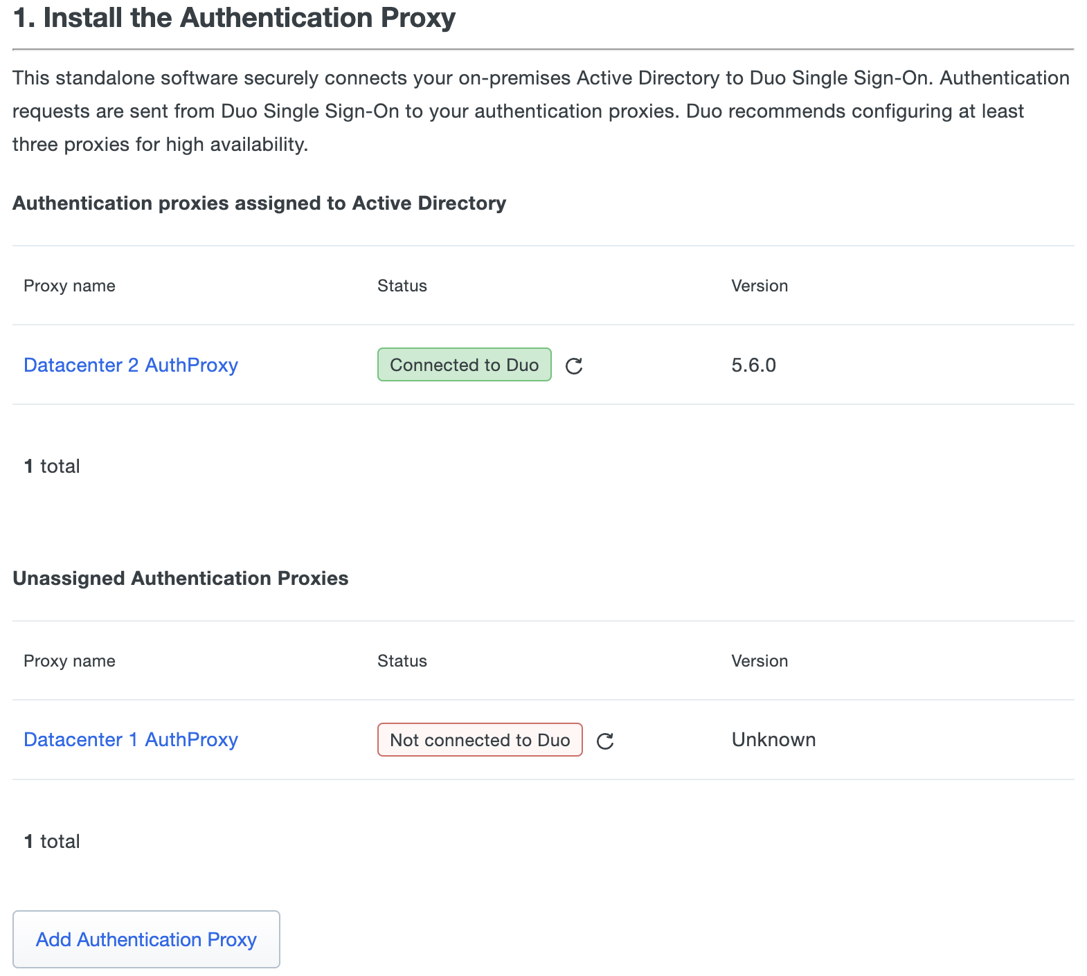 Unassigned Authentication Proxy Servers