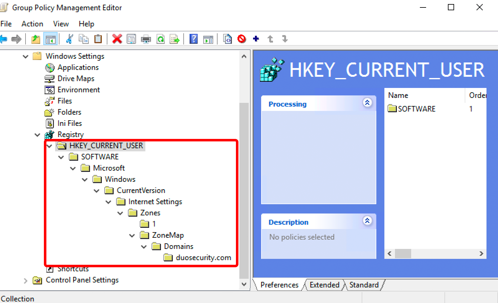 AD DS HKCU Registry Settings in GPO